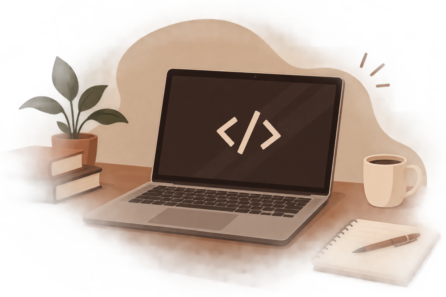 Laptop with code and plants